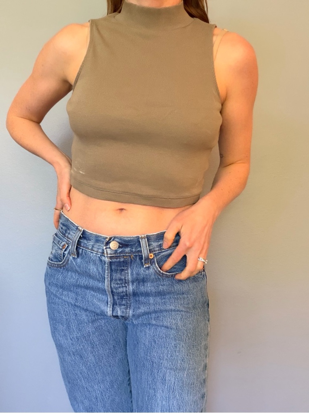Everlane Sleeveless Mock Neck Ribbed Top - Brown
